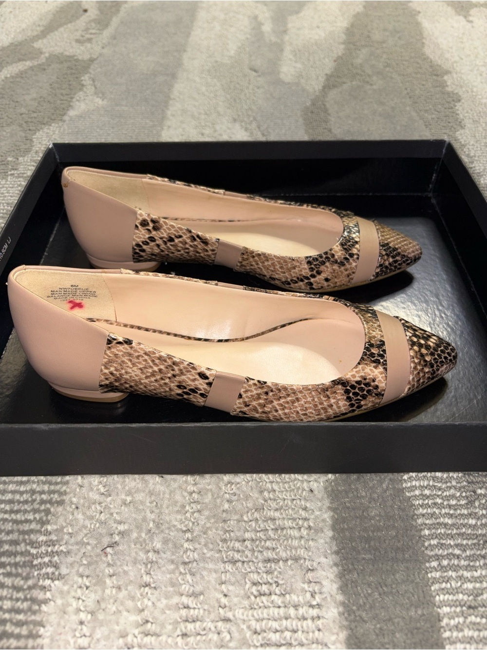 Nine West Snake-Print Pointed Toe Flats in Tan and Black - Picture 3 of 6